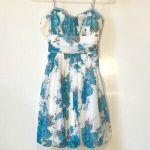 Speechless SZ S White & Aqua antique floral formal cocktail dress
